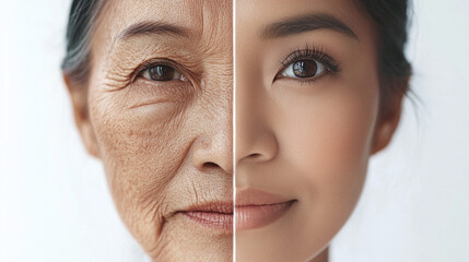 Closeup portrait of a woman before and after treatment. 