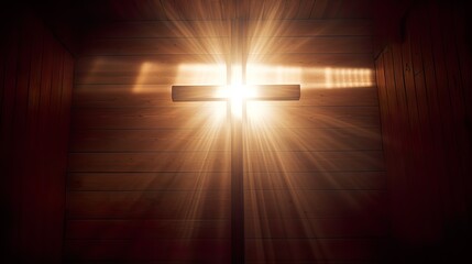 Silhouette Holy cross concept symbol on top mountain&nbsp;Resurrection background with sunlight