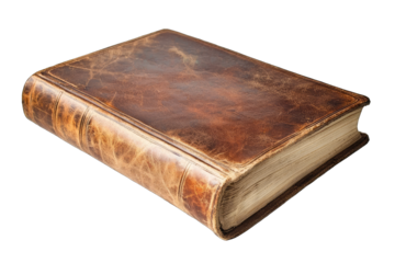 Classic leather-bound book with a weathered cover and aged pages, perfect for historical or literary themes.