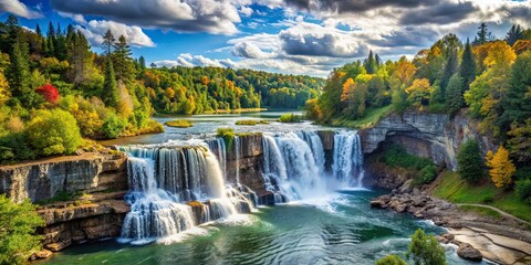 A scenic landscape of a picturesque falls country , nature, waterfall, forest, tranquil, rural, countryside, outdoor, hillside
