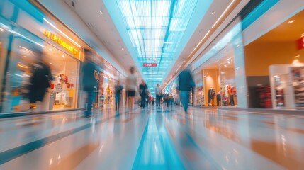 Motion Blur of People Waling in Shopping Mall