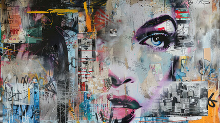 Naklejka premium Urban Collage With Cityscape and Woman's Eye