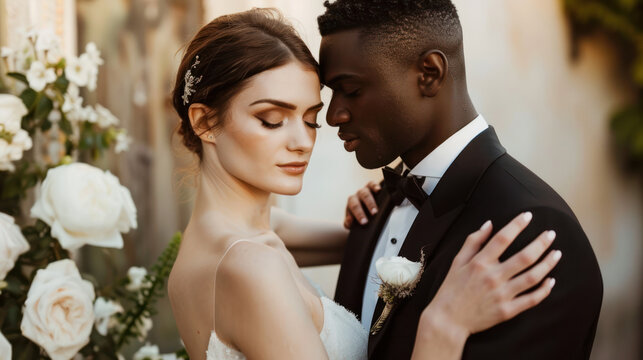 Bride and Groom Embrace During Ceremony - Powered by Adobe