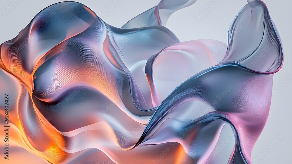 Wall mural 26. abstract 3d shapes with glowing edges and fluid gradients, displayed on a transparent canvas