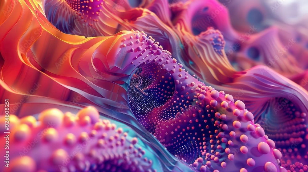 Poster abstract colorful landscape with vibrant patterns and textures, showcasing fluid shapes and an immer