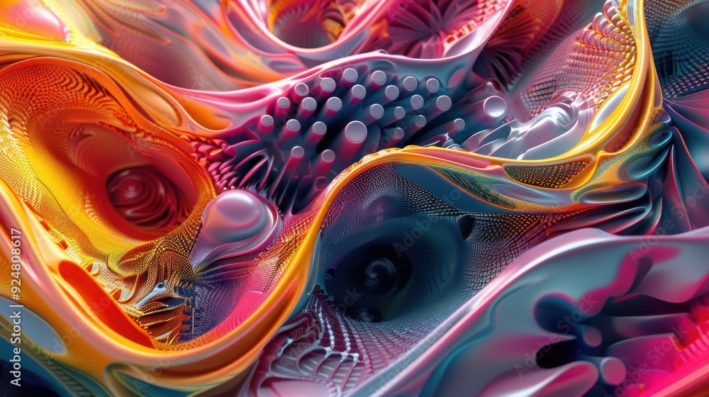 Poster a vibrant abstract texture showcases flowing colors and intricate patterns, ideal for creative and m