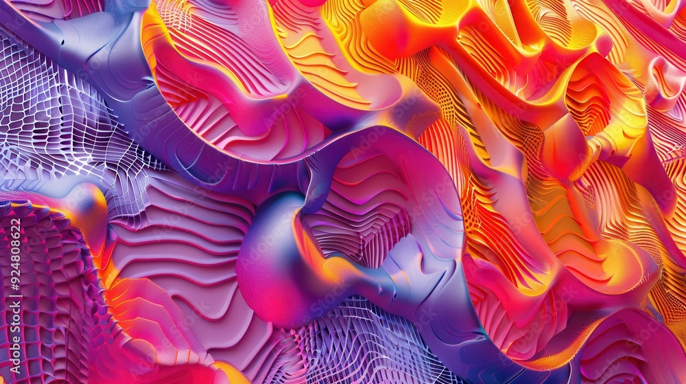 Poster a vibrant abstract texture with fluid shapes and dynamic colors, creating an eye-catching visual exp
