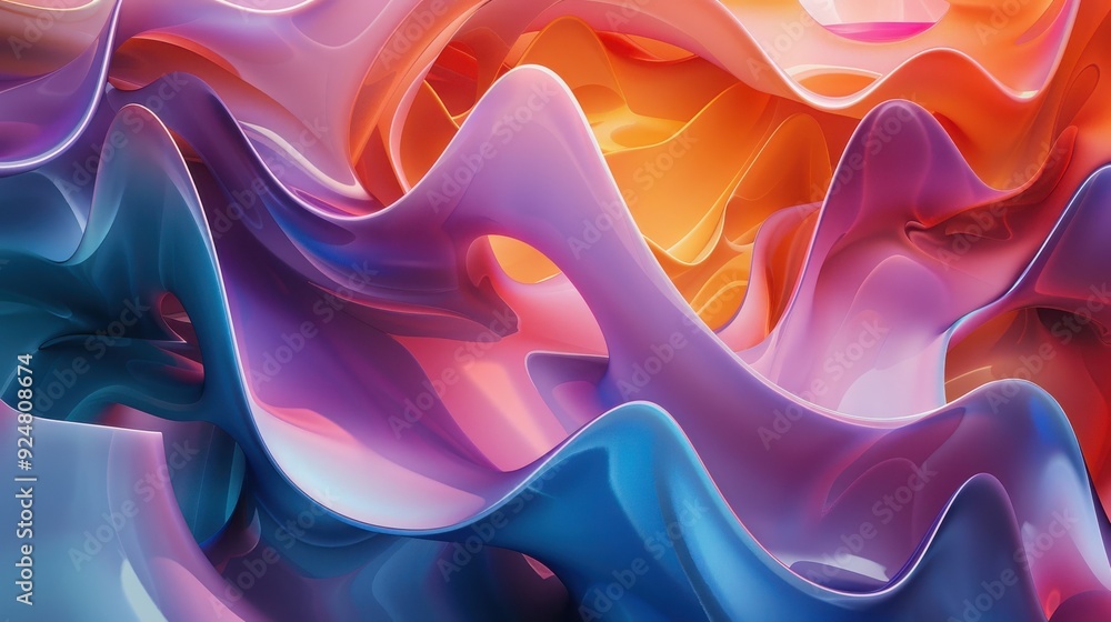 Poster a vibrant abstract wave pattern showcasing rich colors and smooth curves, perfect for modern art and