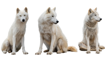three snow wolves with transparent background