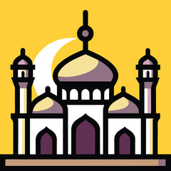 Islamic building silhouette of Mosques Vector illustration against yellow background
