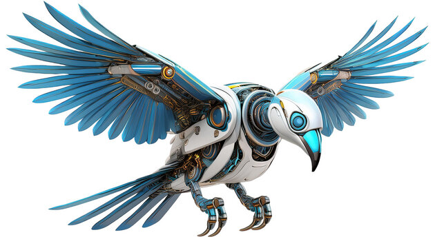robot bird is flying with transparent background