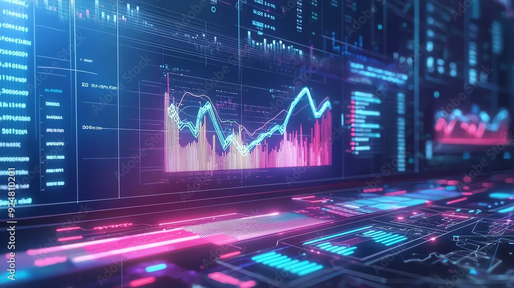 Aufkleber futuristic data visualization with glowing graphs, charts, and digital interface elements showcasing