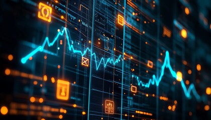 Obraz premium Futuristic digital graph with glowing elements, showcasing data trends and analytics in a technology-inspired design.