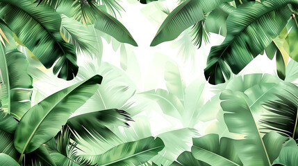 Vibrant Green Jungle Leaves, Artistic Illustration on Light Background