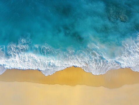 Aerial drone shot of clean beach and clear wave.