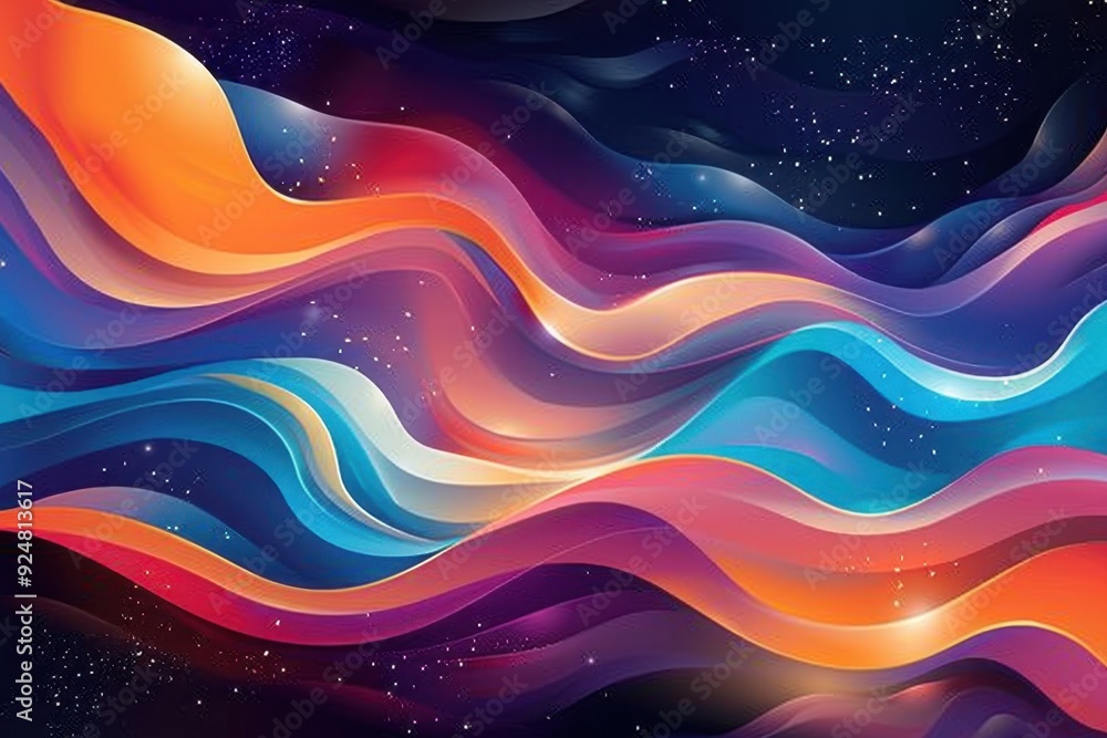 Poster abstract wavy pattern with starry background