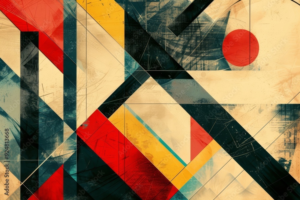 Poster painting with lot of different shapes, an abstract background with geometric shapes and bold lines