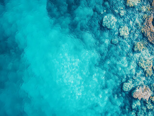 Aerial drone shot of coral reef coastline beach and ocean wave.