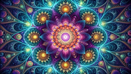 Fractal abstract mandala with circular spirals ornament and abstract flower center , fractal, abstract, mandala, circular