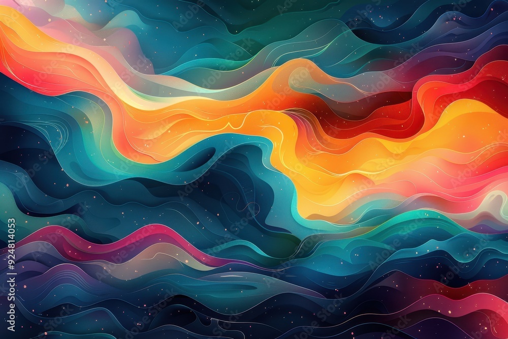 Poster abstract colorful wavy pattern with sparkles