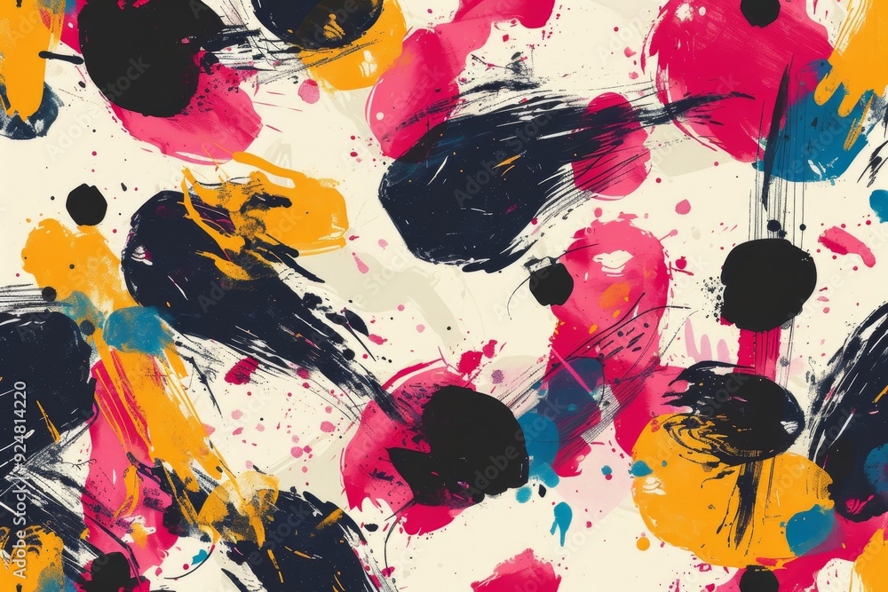 Poster colorful abstract pattern with black, yellow, and red paint strokes, an abstract pattern with bold s