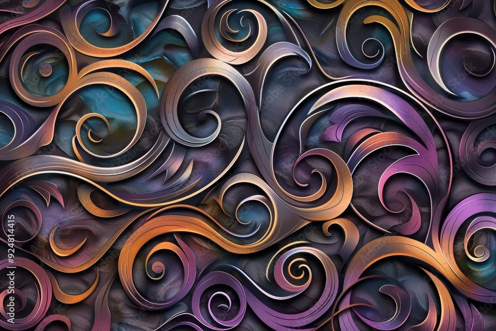 Poster colorful background with swirly shapes, an abstract pattern with intricate swirls and curves