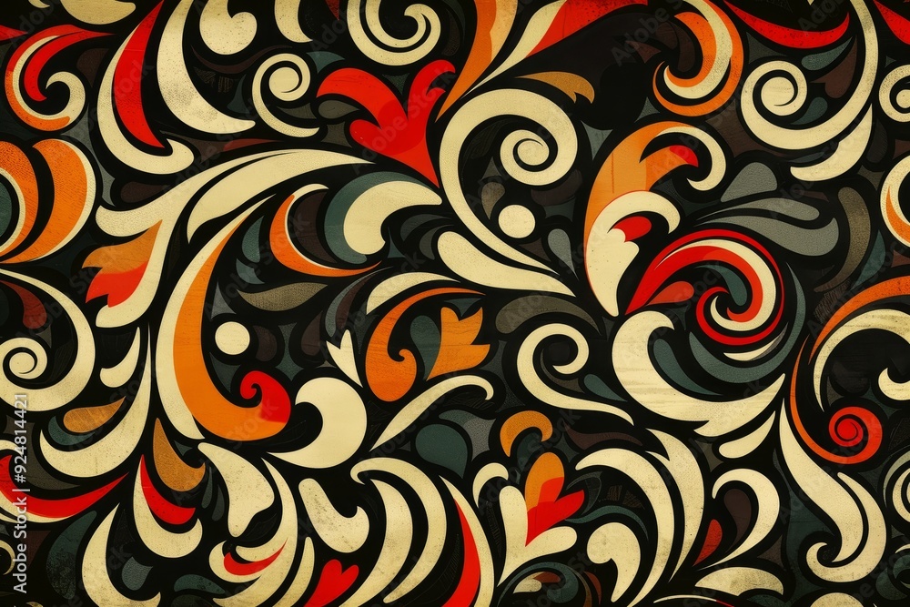 Poster colorful background with swirly shapes, an abstract pattern with intricate swirls and curves