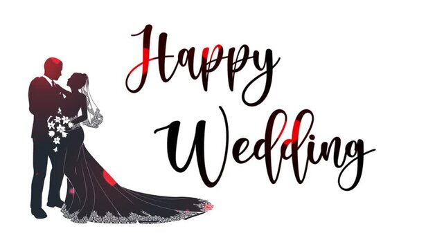 Happy wedding congratulations, animated text with black silhouette. This animation is suitable for wedding online greeting card. wishing the both of you a lifetime full of love and happiness.