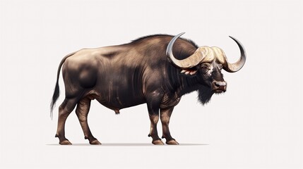 Majestic African Buffalo: A portrait of strength and resilience, this illustration showcases the imposing presence of a wild buffalo against a neutral backdrop.