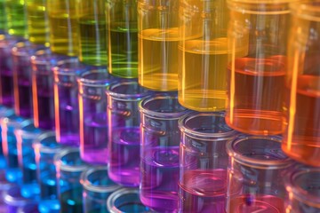 rainbow of colored cups in circle, An array of color gels organized by color gradient