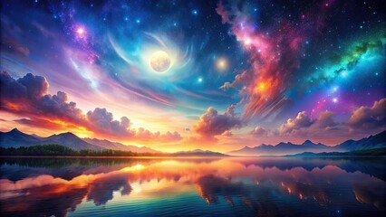 Naklejka premium Beautiful astral landscape with mesmerizing colors and tranquil vibes, peaceful, serene, celestial, ethereal, cosmos