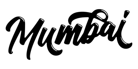 Mumbai city name written in street art-style liquid brush script lettering