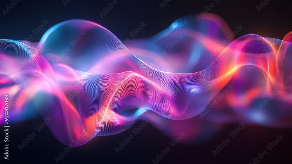 Wall mural 72. abstract waves of light and shadow with a holographic, translucent effect on a transparent surfa