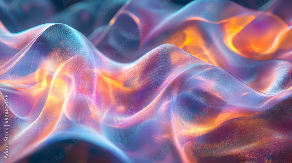 Wall mural 72. abstract waves of light and shadow with a holographic, translucent effect on a transparent surfa