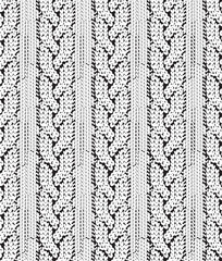 ケーブル編み　３つ編み　ニット柄　モノクロ