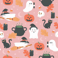 Halloween seamless ghost witch pattern vector illustration