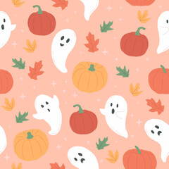 Halloween seamless ghost autumn pumpkin  pattern vector illustration