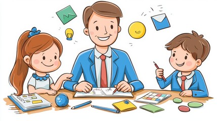 Happy Family Learning Together