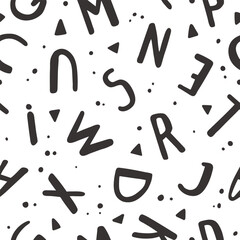 Black and white seamless pattern with hand drawn letters