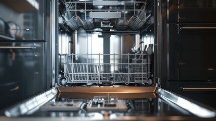 Dishwasher inside with tableware, Generative AI