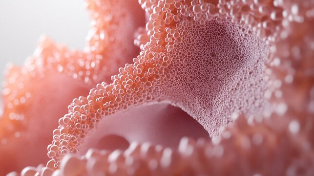 A detailed microscopic image of a human epithelial cell lining the digestive tract. The cell is shown with its microvilli extending from the surface, enhancing nutrient absorption. The underlying