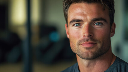 Obraz premium Handsome trainer at the gym. Personal trainer portrait