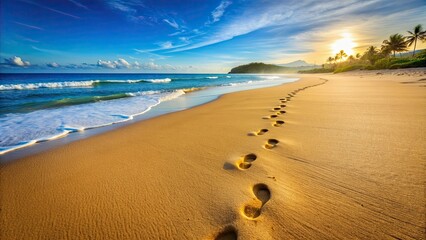 Shallow footprints on pristine paradise beach, beach, sand, footprints, tropical, serene, tranquil, vacation, paradise