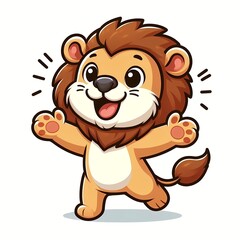 Cute Lion Excited Cartoon Vector Icon Illustration