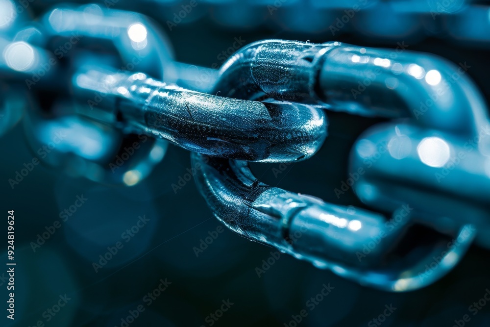 Leinwandbilder chain with link in the middle, an innovative blockchain technology secures transactions and protects