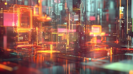 Obraz premium 86. A complex array of glowing lines and translucent shapes creating a high-tech, transparent scene