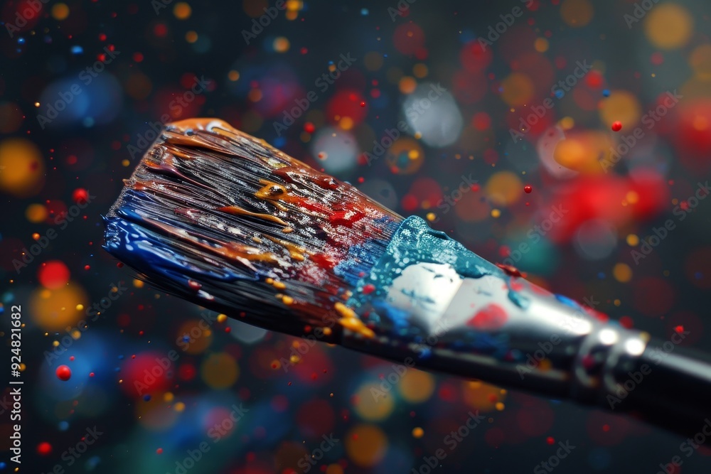 Aufkleber paintbrush with colorful paint splash on it, paintbrush with vibrant splashes of color, representing artistic expression