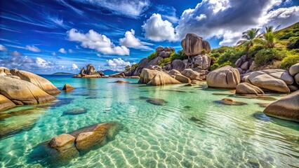 Beautiful beach with crystal clear water and unique granite rock formations, beach