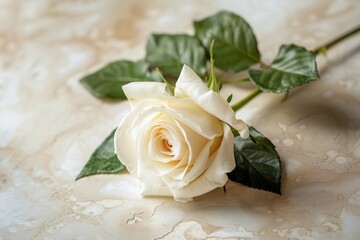 A single white rose on a pale background