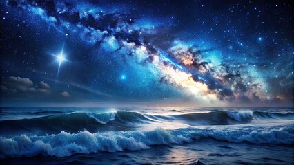 Dark, mysterious ocean waves under a starry night sky, night, sea, ocean, water, waves, stars, dark, mysterious, tranquil